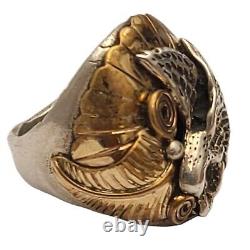 VINTAGE NATIVE AMERICAN NAVAJO STERLING AND GOLD FILLED EAGLE RING Sz10 20grams