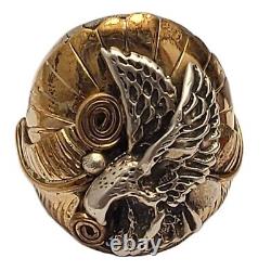VINTAGE NATIVE AMERICAN NAVAJO STERLING AND GOLD FILLED EAGLE RING Sz10 20grams