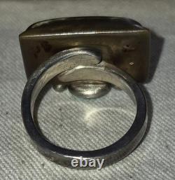 VINTAGE NAVAJO MODERNIST GOLDLEAF & TURQUOISE STERLING SILVER RING SIZE 9.5 vafo