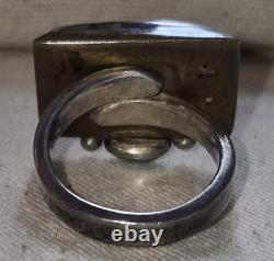 VINTAGE NAVAJO MODERNIST GOLDLEAF & TURQUOISE STERLING SILVER RING SIZE 9.5 vafo