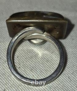 VINTAGE NAVAJO MODERNIST GOLDLEAF & TURQUOISE STERLING SILVER RING SIZE 9.5 vafo