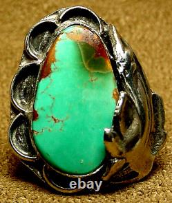 VINTAGE NAVAJO NATIVE AMERICAN STERLING SILVER LARGE #8 TURQUOISE RING sz 6.5