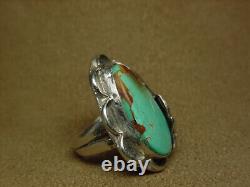 VINTAGE NAVAJO NATIVE AMERICAN STERLING SILVER LARGE #8 TURQUOISE RING sz 6.5