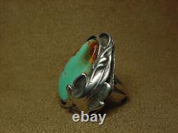 VINTAGE NAVAJO NATIVE AMERICAN STERLING SILVER LARGE #8 TURQUOISE RING sz 6.5