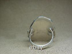 VINTAGE NAVAJO NATIVE AMERICAN STERLING SILVER LARGE #8 TURQUOISE RING sz 6.5