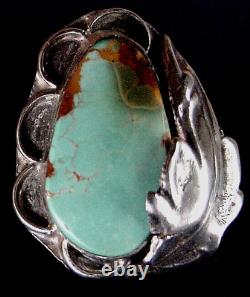 VINTAGE NAVAJO NATIVE AMERICAN STERLING SILVER LARGE #8 TURQUOISE RING sz 6.5