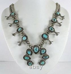 VINTAGE NAVAJO Sterling Gem Grade Sleeping Beauty Turquoise Squash Blossom 1950s