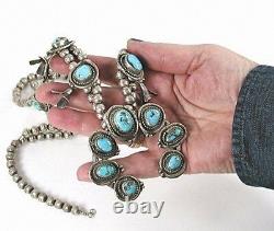 VINTAGE NAVAJO Sterling Gem Grade Sleeping Beauty Turquoise Squash Blossom 1950s