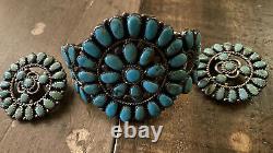 VINTAGE NAVAJO Turquoise Cluster. 925 Sterling Silver Signed Cuff + FREE s/h