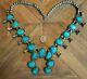 Vintage Navajo Indian Squash Blossom Necklace Turquoise Sterling Silver Big 170g