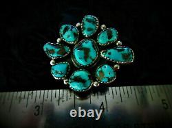 VINTAGE Old Pawn NAVAJO 925 STERLING SILVER Super Blue TURQUOISE Flower RING 8