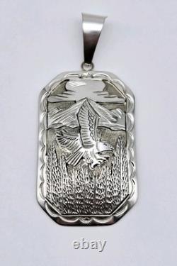 VTG Etched Eagle Mountain Pendant 925 Sterling Silver Navajo Native American