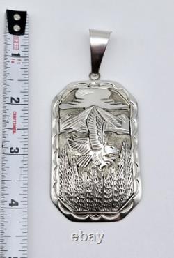 VTG Etched Eagle Mountain Pendant 925 Sterling Silver Navajo Native American