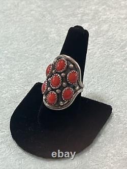 VTG NAKAI Native American Navajo Sterling Silver Coral Ring Size 9.5
