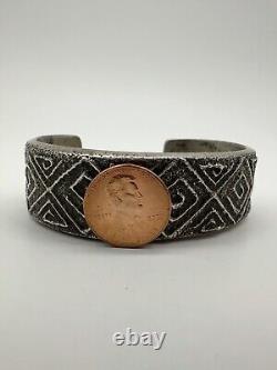 VTG Native American Navajo Tufa Cast Sterling Silver Cuff Bracelet 101g #Baz