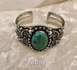 VTG Navajo Fred Harvey Era Sterl Silver Turquoise Crossed Arrows Cuff Bracelet