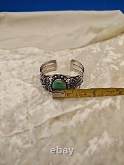 VTG Navajo Fred Harvey Era Sterl Silver Turquoise Crossed Arrows Cuff Bracelet