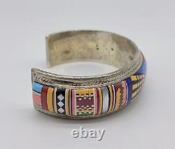 VTG Navajo Native American Sterling Silver Micro Inlay Cuff Bracelet 32.7g #rav