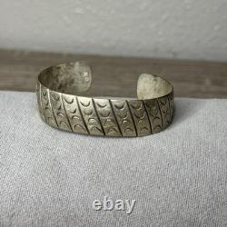 VTG Navajo Native American Sterling Silver Stamped Cuff Bracelet Hallmarked GN