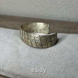 VTG Navajo Native American Sterling Silver Stamped Cuff Bracelet Hallmarked GN