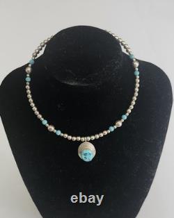 VTG Navajo Sterling Bead Pendant Turquoise Choker Necklace Native Signed GT