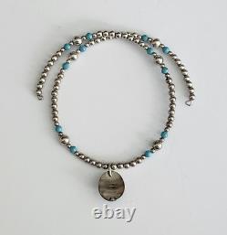 VTG Navajo Sterling Bead Pendant Turquoise Choker Necklace Native Signed GT
