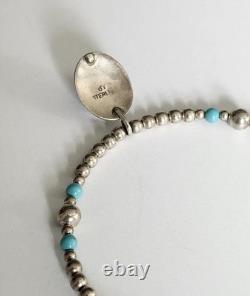 VTG Navajo Sterling Bead Pendant Turquoise Choker Necklace Native Signed GT