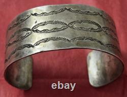 VTG Sterling Silver Cuff Bracelet Native American Navajo Etched 1 x 36g READ