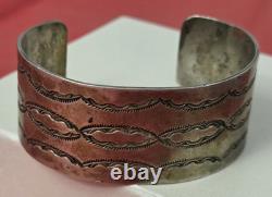 VTG Sterling Silver Cuff Bracelet Native American Navajo Etched 1 x 36g READ