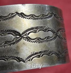 VTG Sterling Silver Cuff Bracelet Native American Navajo Etched 1 x 36g READ