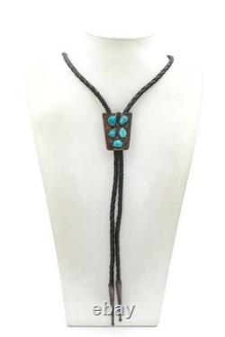 V Native American Navajo Sterling Silver Turquoise Bolo Tie