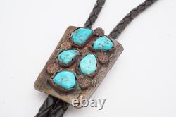 V Native American Navajo Sterling Silver Turquoise Bolo Tie