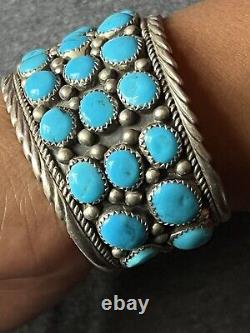 Very Fine Vintage Sterling & Turquoise Cuff Handmade By Navajo Elaine Sam