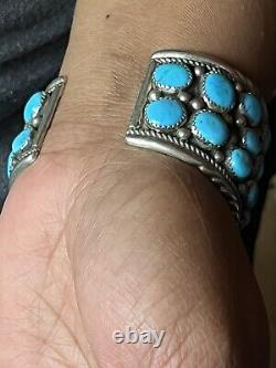 Very Fine Vintage Sterling & Turquoise Cuff Handmade By Navajo Elaine Sam