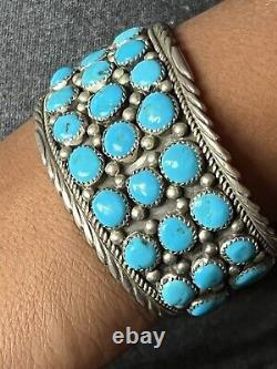 Very Fine Vintage Sterling & Turquoise Cuff Handmade By Navajo Elaine Sam