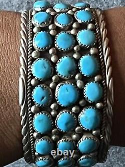 Very Fine Vintage Sterling & Turquoise Cuff Handmade By Navajo Elaine Sam