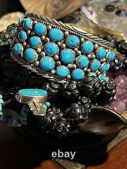 Very Fine Vintage Sterling & Turquoise Cuff Handmade By Navajo Elaine Sam