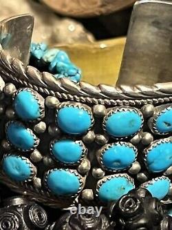 Very Fine Vintage Sterling & Turquoise Cuff Handmade By Navajo Elaine Sam