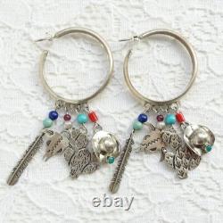 Vint Native American Navajo Hoop Earrings with Charm Dangles Signed SB Sterling