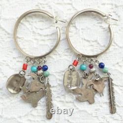 Vint Native American Navajo Hoop Earrings with Charm Dangles Signed SB Sterling