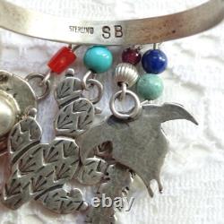 Vint Native American Navajo Hoop Earrings with Charm Dangles Signed SB Sterling