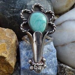 Vint Native American Navajo Squash Blossom Turquoise Ring Sterling Size 5.75