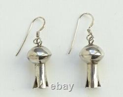 Vint Native American Navajo Sterling Silver Squash Blossom Dangle Earrings 1.5