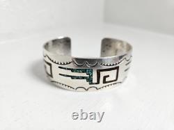 Vintage 1970s Navajo Native American Sterling Silver 925 Bracelet Turquoise Cuff