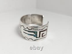 Vintage 1970s Navajo Native American Sterling Silver 925 Bracelet Turquoise Cuff