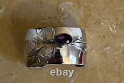 Vintage 1987 Carol Felley Amethyst Sterling Silver Wide Cuff Missing Orchid