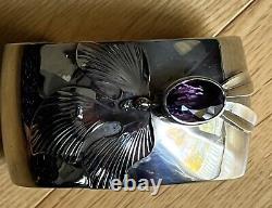 Vintage 1987 Carol Felley Amethyst Sterling Silver Wide Cuff Missing Orchid