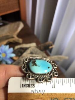 Vintage 925 Sterling Native American Blue Turquoise Leaf Ring 5.75s, 8.1g