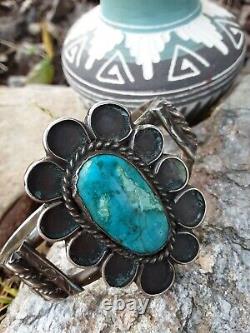 Vintage Big Old Navajo Native American Turquoise Bracelet Sterling Silver 52 gr