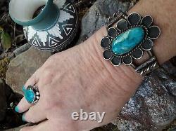 Vintage Big Old Navajo Native American Turquoise Bracelet Sterling Silver 52 gr
